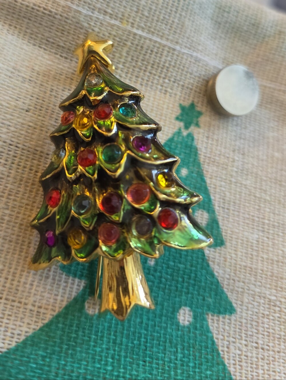 Vintage Christmas Tree Brooch Light Up Rhinestones Needs Battery